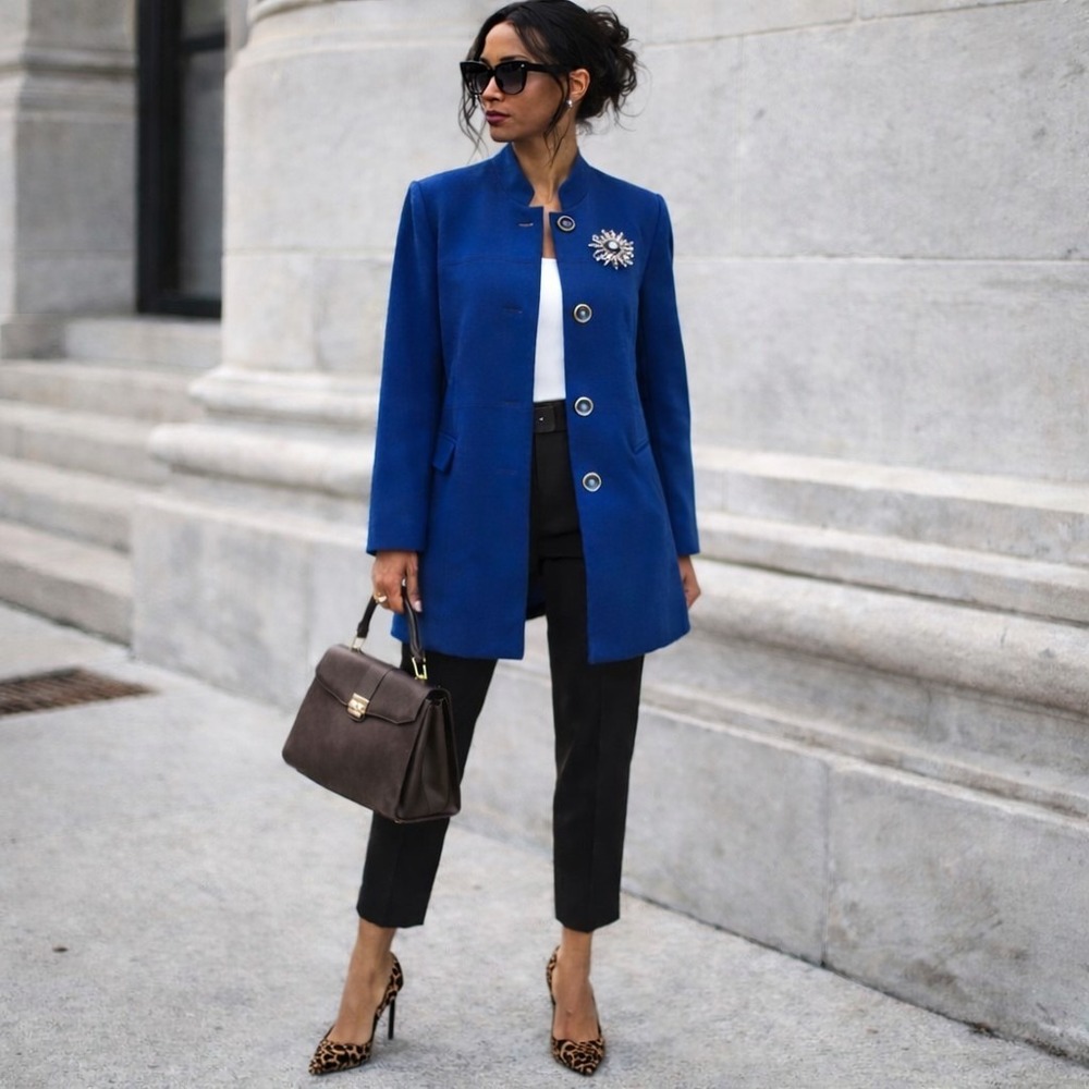 Chico's Capri Blue Long Line Button Up Power Jacket‎ Coat (Chico 0)